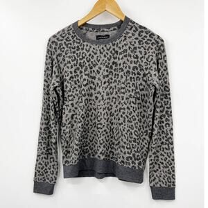 Lucky Brand Women's Leopard Crew Pullover‎ Sweater Stretch Gray Size S/P
